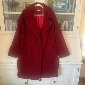 Kendall + Kylie oversized dark red teddy bear coat (M)